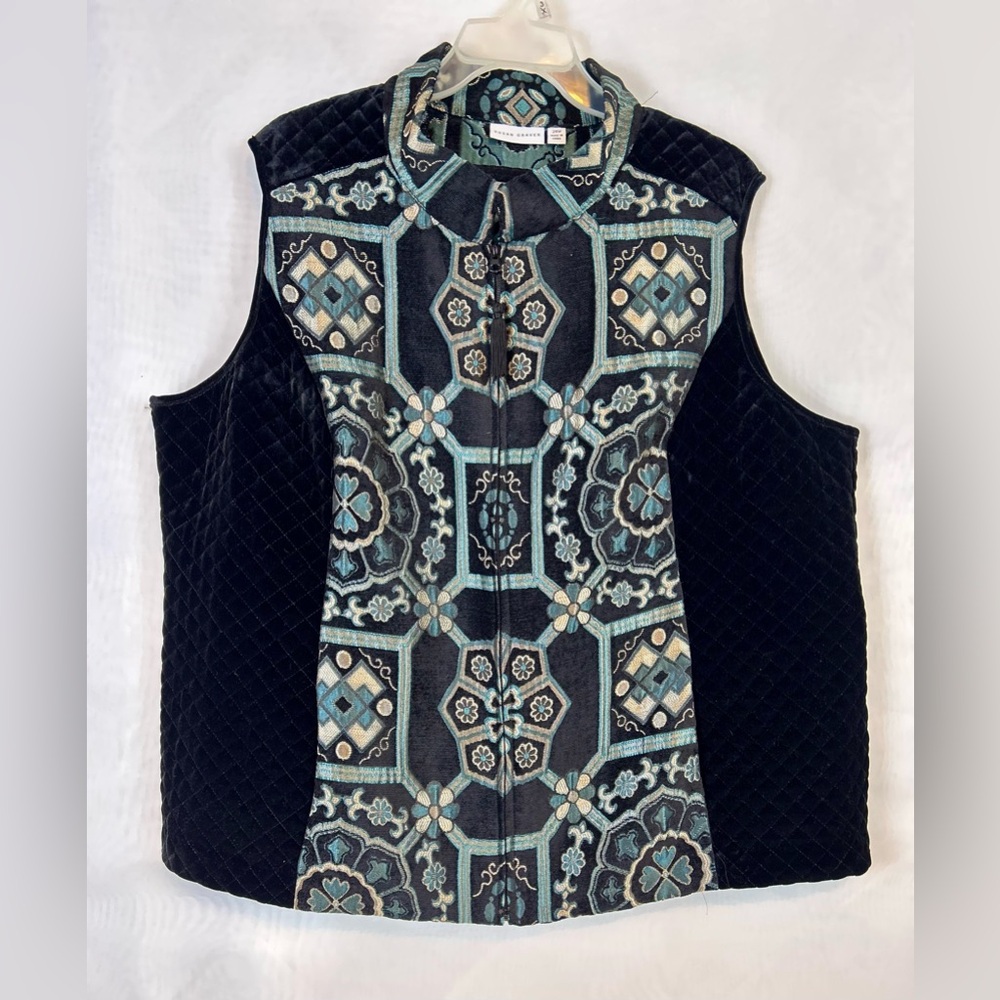 Susan Graver Women’s Quilted Zip Front Velvet Accent Vest / Size 28W